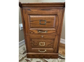 Beautiful & Sturdy Oak File Cabinet With Locking Drawer & Key
