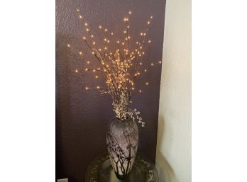 Carved Ombre Purple Vase With Lighted Foliage & Crystals