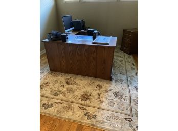 Dark Stained Oak L-shaped Desk With Inlaid Leather Work Station Top