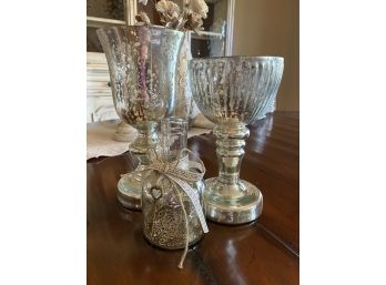 Collection Of Three Crackled Mercury Glass Home Decor Pieces