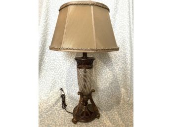 Gorgeous Table Lamp With Amber Glass Shade And Acanthus Leaf Base