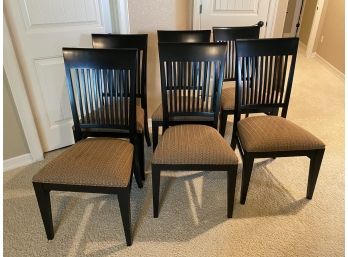 Set Of Six Ethan Allen Slat Back Earth-Tone Upholstered Dining Room Chairs
