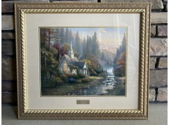Thomas Kincaid 'Forest Chapel' Library Edition In Ornate Frame With Brass Name Plate