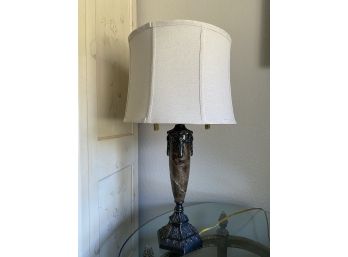 Heavy Italian Tuscan Style Marble Lamp With Dual Tassel Pulls And Shade