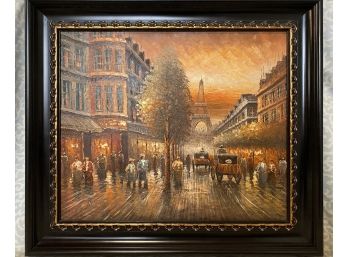 Lovely Parisian Street Scene Oil On Canvas