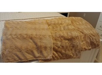 Set Of Three Pier 1 Faux Fur And Reversible Velour Butterscotch Color Throws.