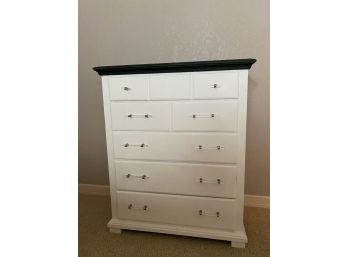 Custom Painted White & Black Chest Of Drawers With Custom Lucite Drawer Pulls