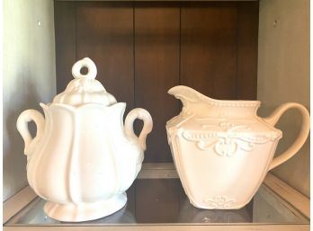 Paris Royale & Godinger Compatible Large Ivory Pitcher And Canister