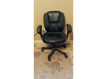 Adjustable Office Chair. Black Vinyl And Grey Upholstery