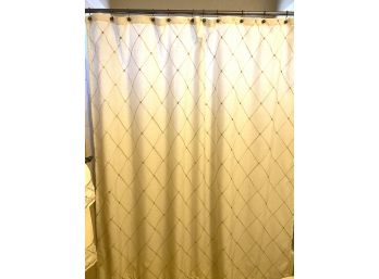 Linen Blend Shower Curtain With Gold Embroidered Diamond Pattern