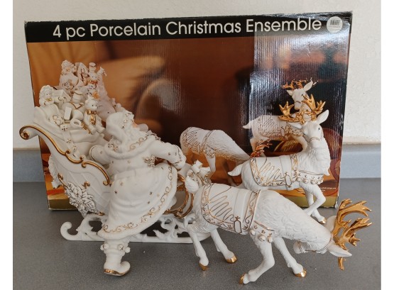 4 Piece Porcelain Chritmas Ensemble In Original Box.