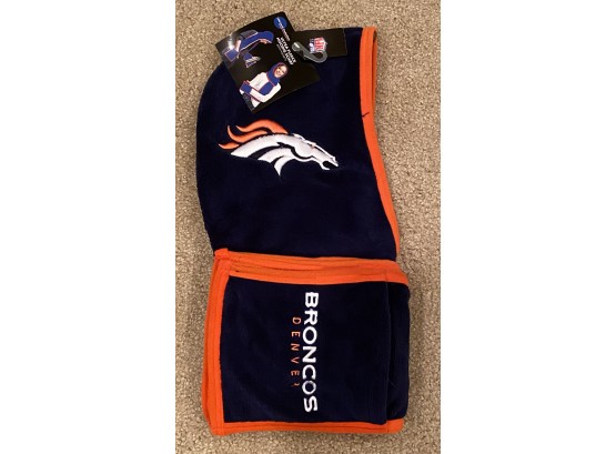 New Denver Broncos Ultra Fleece Hoodie Scarf With Pockets- One Size Fits All