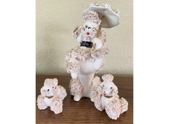 Vintage 1950's Spaghetti Poodle And Puppies Figurines