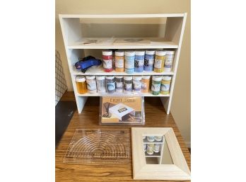 Powders And Frits Glass W/2 Small Shelves, Glue Gun And More