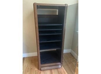 Wood Media Cabinet With Glass Doors On Casters