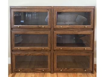 Matching Pair Of Elegant Lawyer Cabinets With Glass Doors