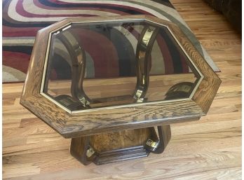 Octagon Wood Side Table With Glass Top