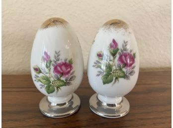 Pair Of Vintage Hand Painted Egg Shaped Salt And Pepper Shakers By Orion