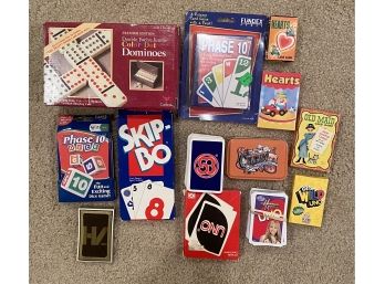 Card Game Lot Including Uno, Phase 10 And Dominoes