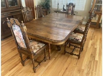 Antique Eastlake Style Dining Room Table With Spindle Carved Base And Rosette Detailing
