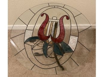 Small Stained Round Glass With Metal Legs