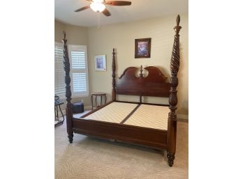 Carved Wood Pillar Bed By Basset Furniture  With Box Spring Size King