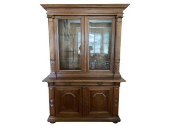 Late 1800's Solid Wood 2 Pc. Hutch With Sliding Glass Doors