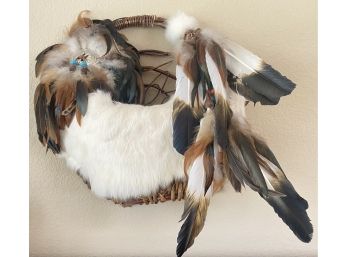 Southwestern Basket Decor With Feathers And Faux Fur