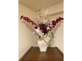 Faux Floral Arrangement In White Vase