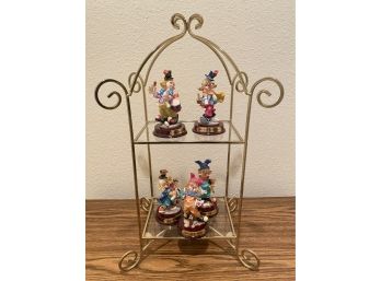 5 Clown Figurines By Monnet Collection With Display Base