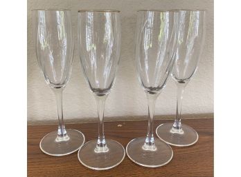 4 Champagne Glasses With Gold Rim