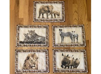 Lot Of 5 Wild Life Fabric Placemats