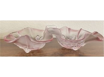 Pink Depression Glass Double Bowl Flower Design