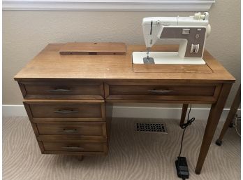 Singer Sewing Machine In Cabinet With 3 Full Cabinet Accessories