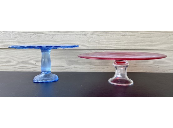 2 Cake Platters- Red & Blue