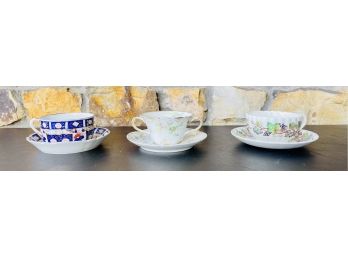 3 Teacups & Saucers Including Haviland And Spode