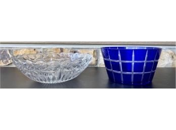 2 Cut Glass Bowls Including 1 Cobalt Crystal