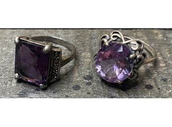 925 Rings With Purple Stone Size 9- 12.3 Grams