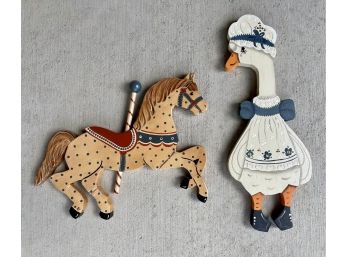 2 Pc. Vintage Tole Painted Wood Wall Decor