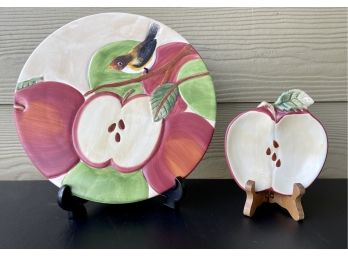 Sakura By David Carter Ceramic Apple Plate With Dish