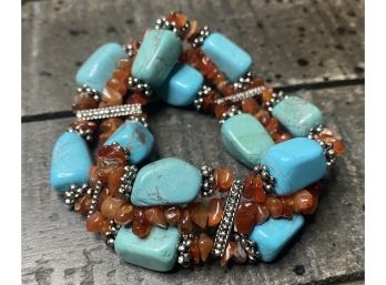 Coral And Turquoise Like Stones Costume Jewelry Bracelet