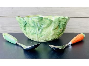 Lettuce Leaf Salad Bowl With Spoon & Fork