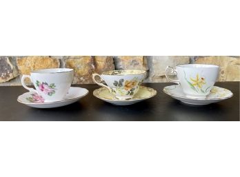 3 Teacups & Saucers Including Royal Sutherland