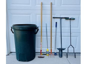 7 Pc. Garden/tool Lot With Can