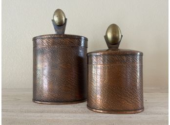 2 Copper Oval Boxes With Lids