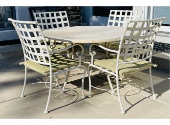 5 Pc. Patio Stone Top 48' Round Table With 4 Chairs, Cushions And Cover