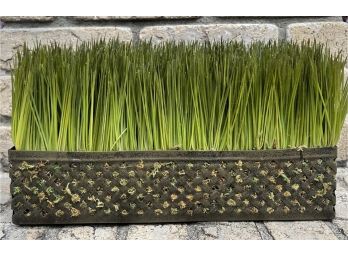 Faux Grass In Metal Planter