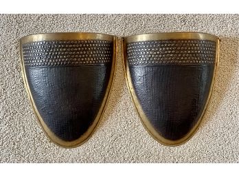 2 Montage Black/brass Metal Wall Pockets With Faux Dried Grass
