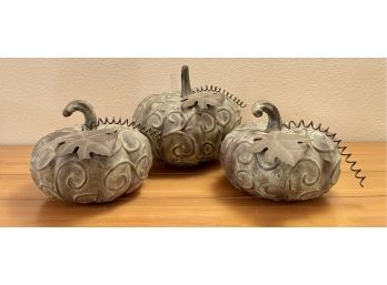 3 Pc. Ceramic Verdigris Scroll Design Pumpkins