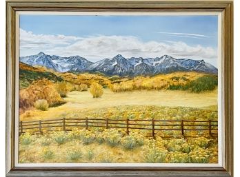Large Original Painting Of Mountain Landscape In Rustic Wood Frame-signed